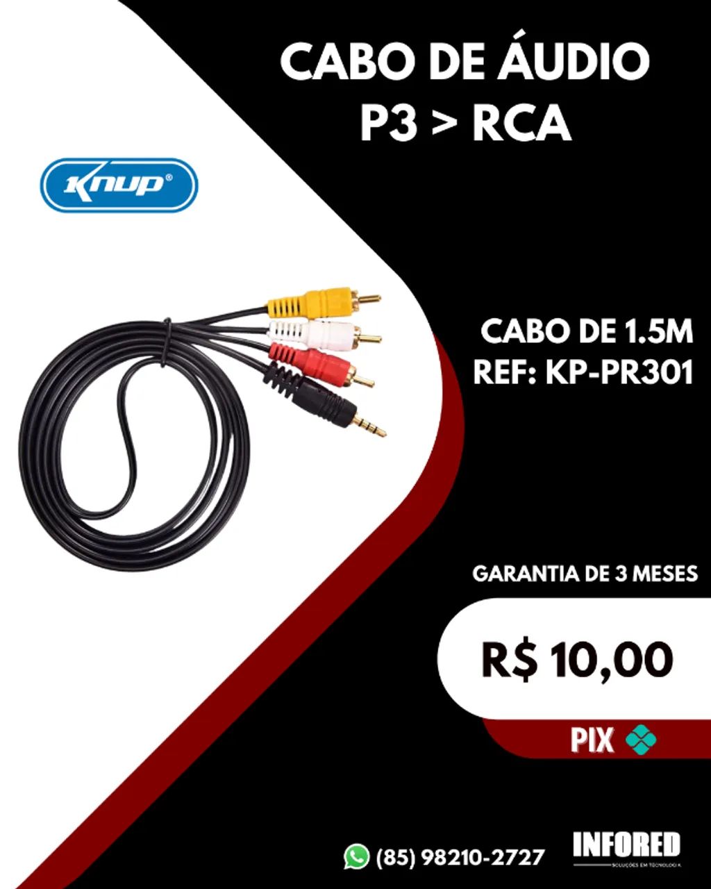 Cabo de áudio P3 > RCA KP-PR301