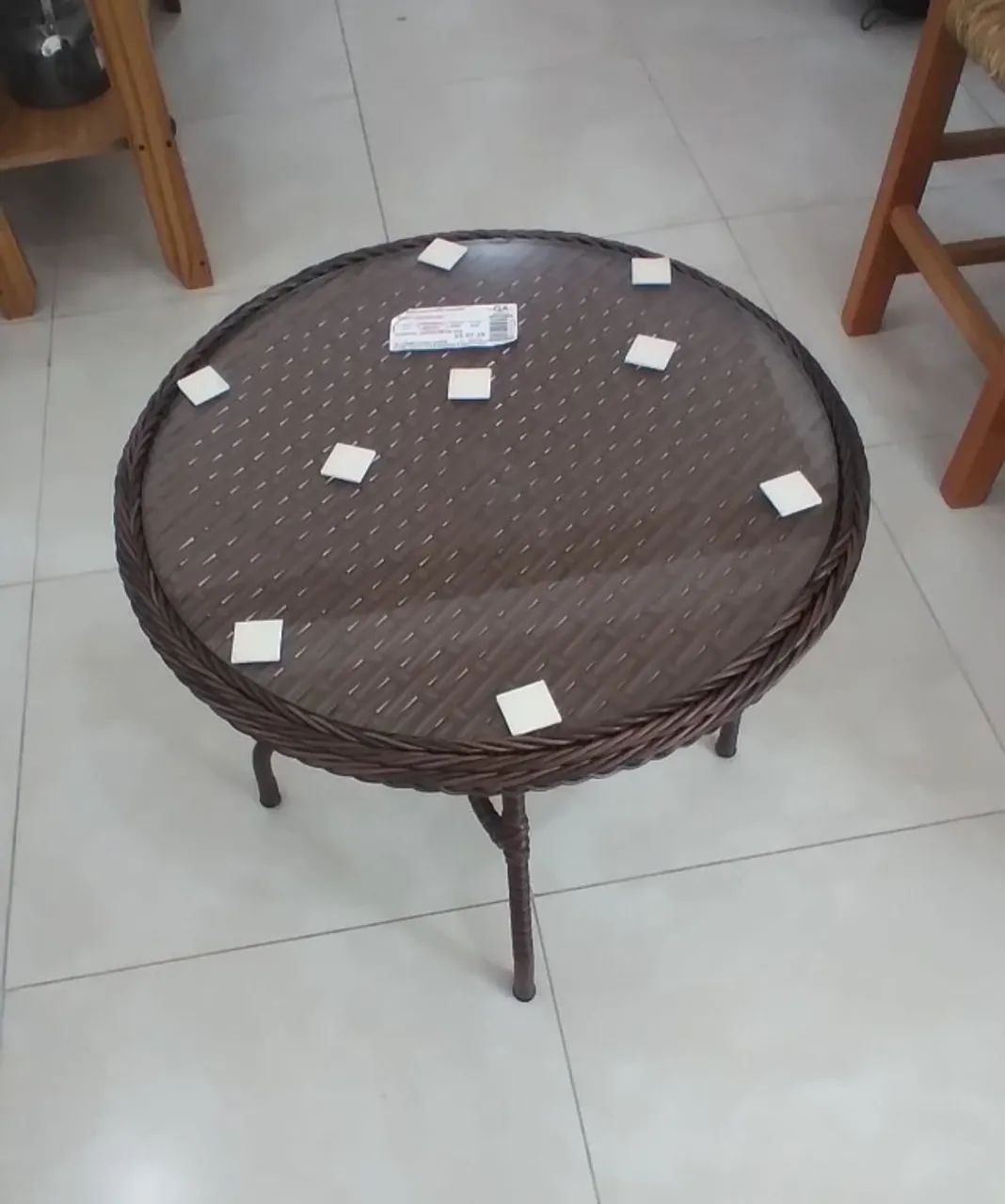 Mesa de Centro Ferro/fibra/com tampo de vidro