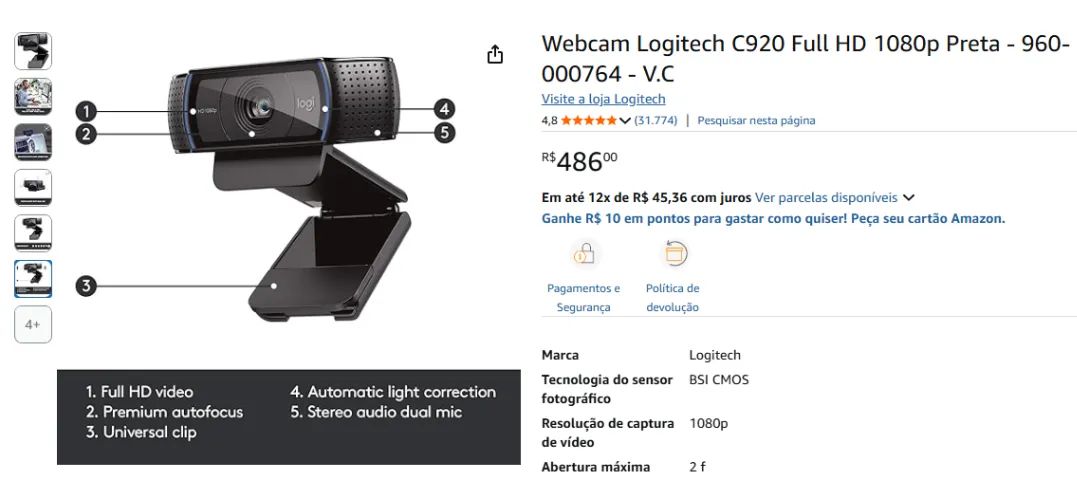 Web Cam PRo Logitech C920