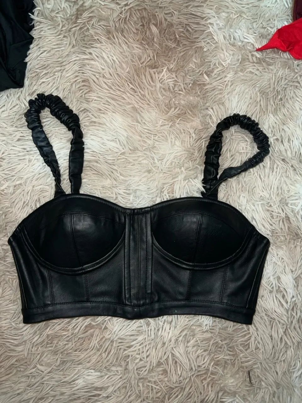 Top Corset de Couro Sintético Preto