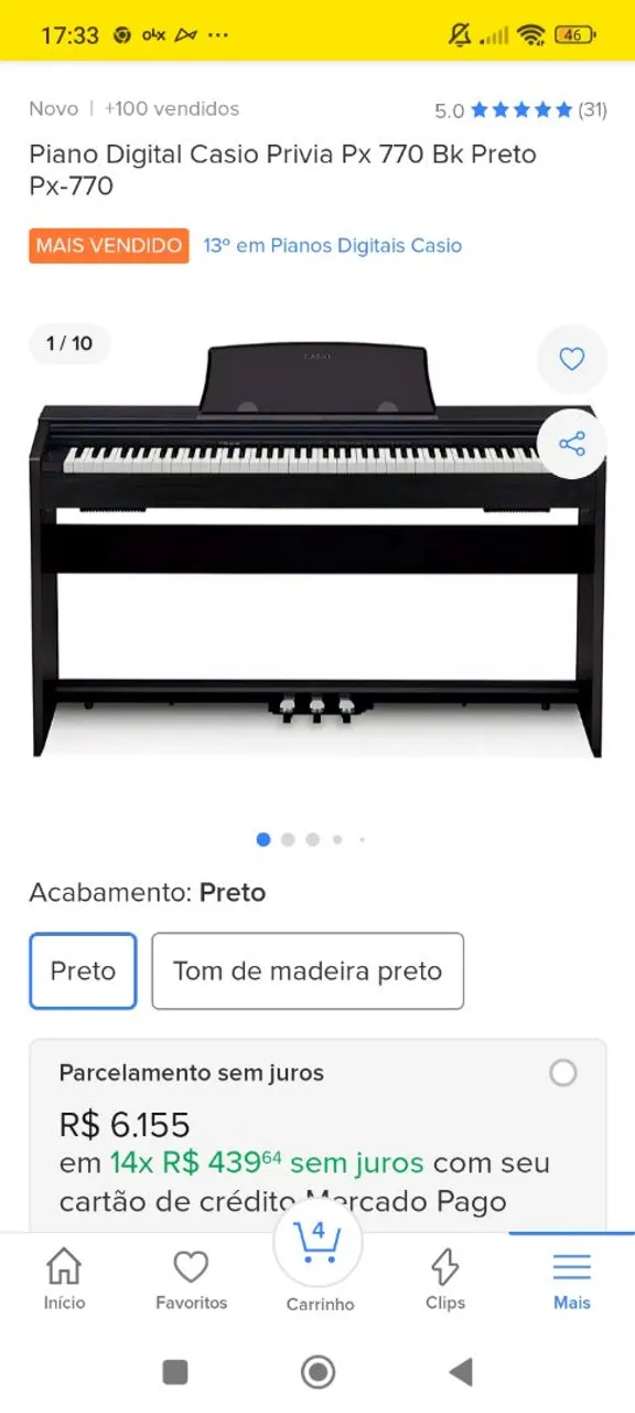Piano Digital Casio Privia Px 770 Bk Preto