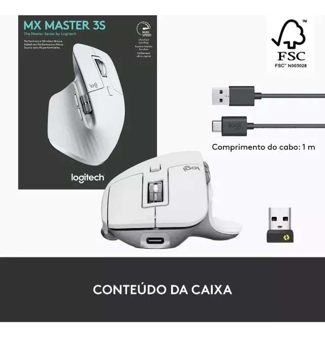 Mouse Sem Fio Logitech MX Master 3S Cinza Claro - Foto 3