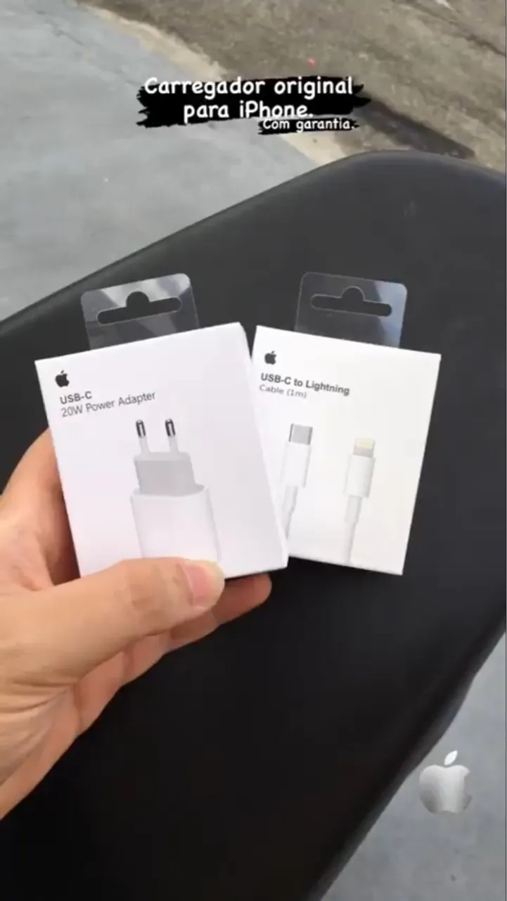 Carregador Apple Original iPhone USB-C 20W + Cabo Lightning