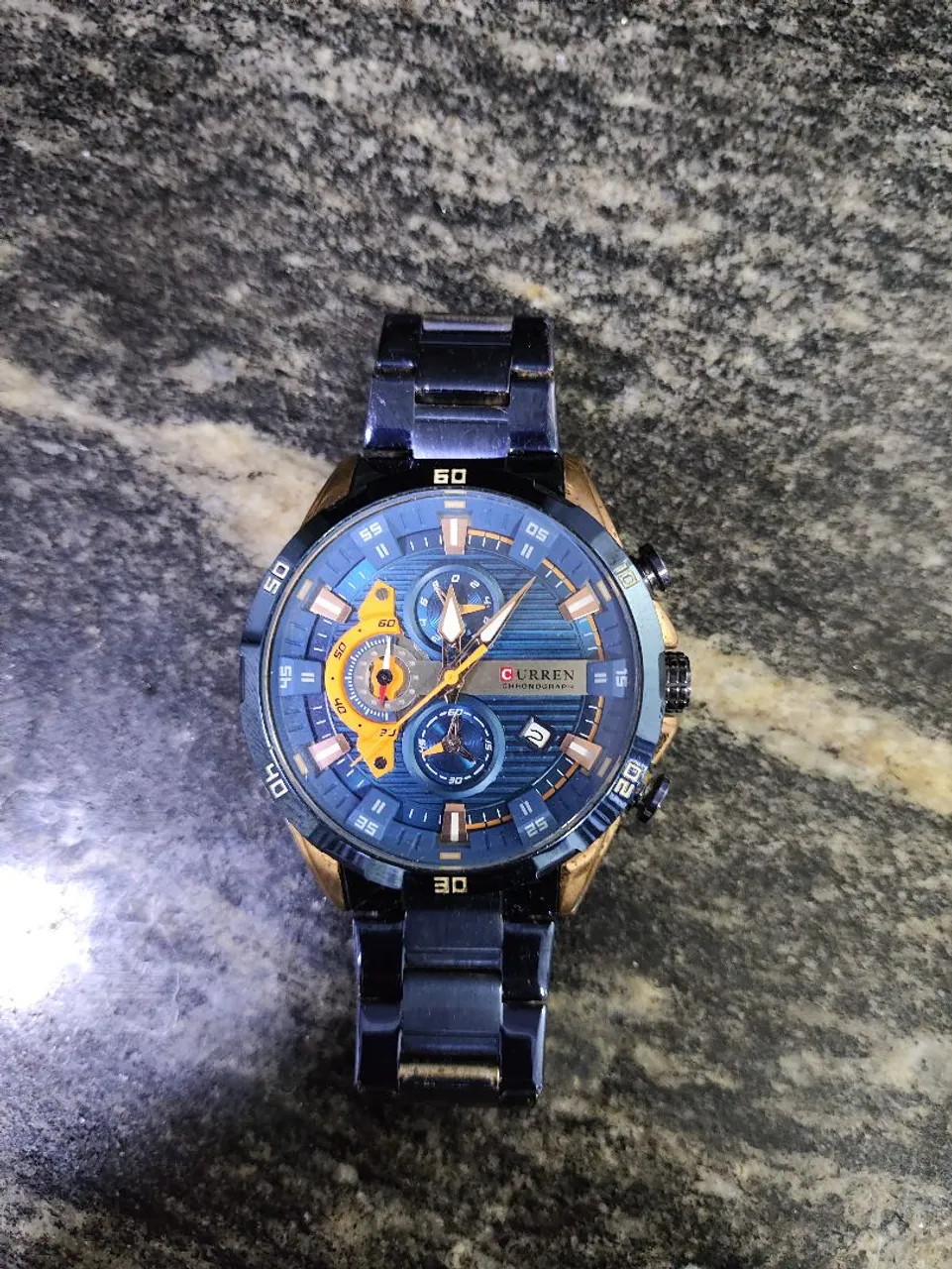 Relógio Curren Chronograph Azul e Dourado