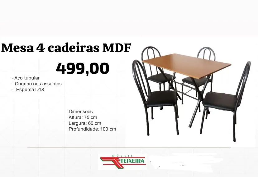 Mesa de Jantar 4 Cadeiras MDF - R$ 499,00 FRETE GRATIS - ENTREGA HOJEEE !! 