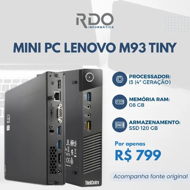 Mini PC Lenovo M93 Tiny i3 4ª Geração 8GB SSD 120GB - PC perfeito