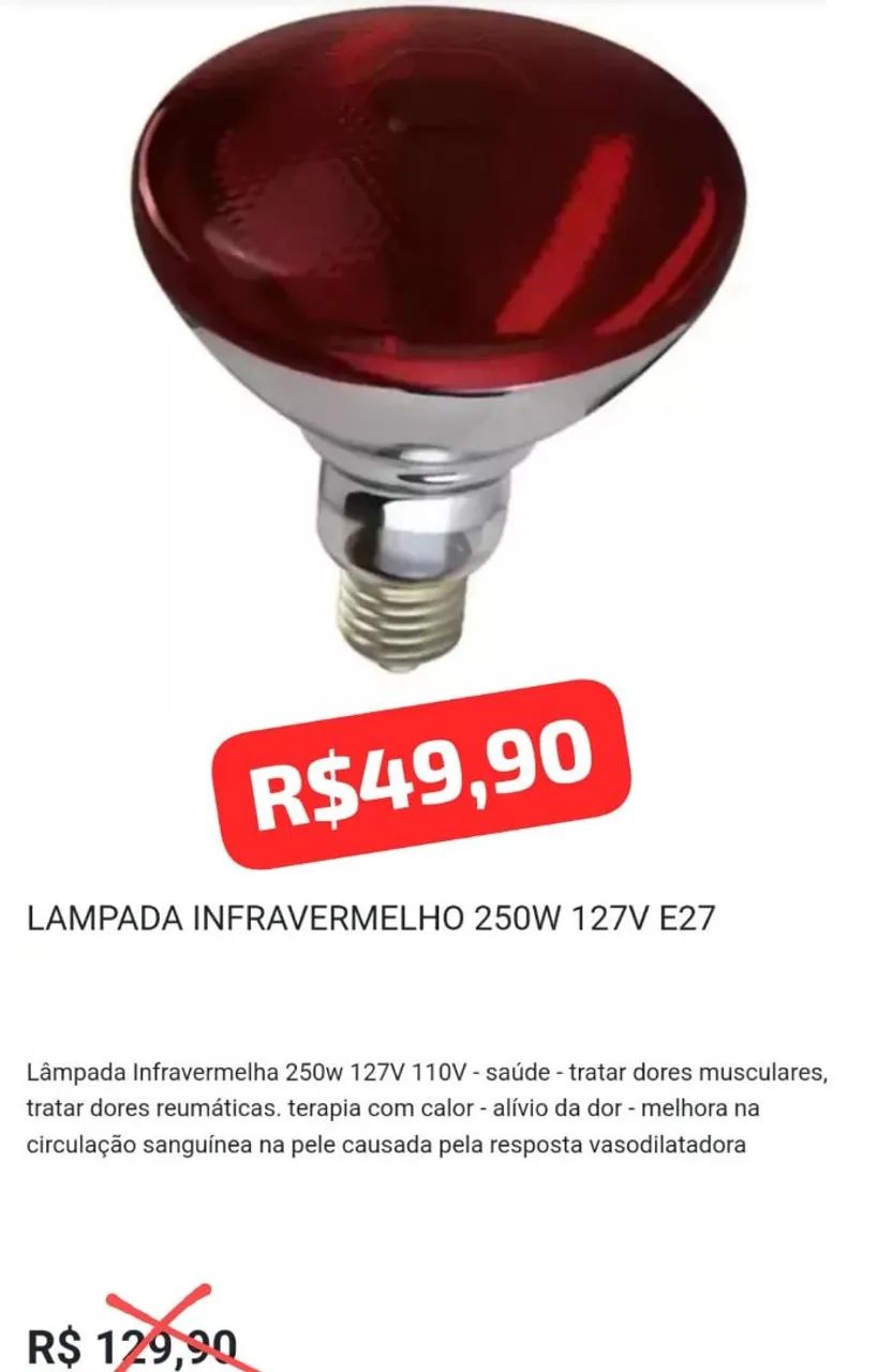 Lâmpada Infravermelho 250W 127V E27