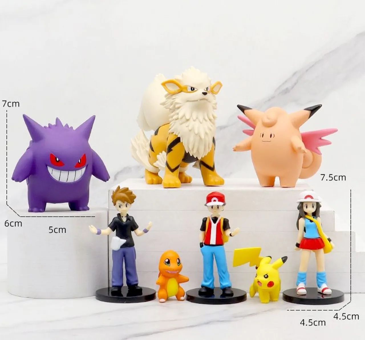 Bonecos Pokémon Red Gary Leaf Pikachu Charmander Arcanine Gengar 8pcs - Foto 3