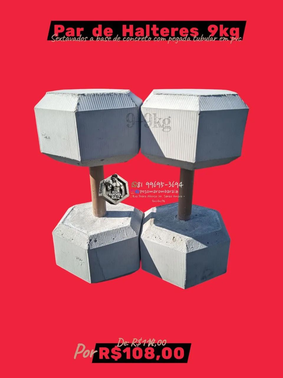 Halteres Par de 9kg - Concreto e PVC