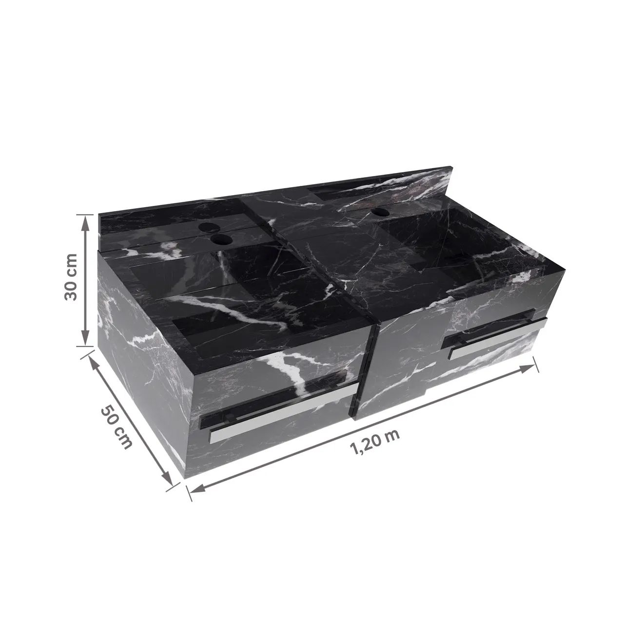 bancada pr banheiro porcelanato esculpida com 2 cubas 30x120x50cm  calacata Black bougut - Foto 4