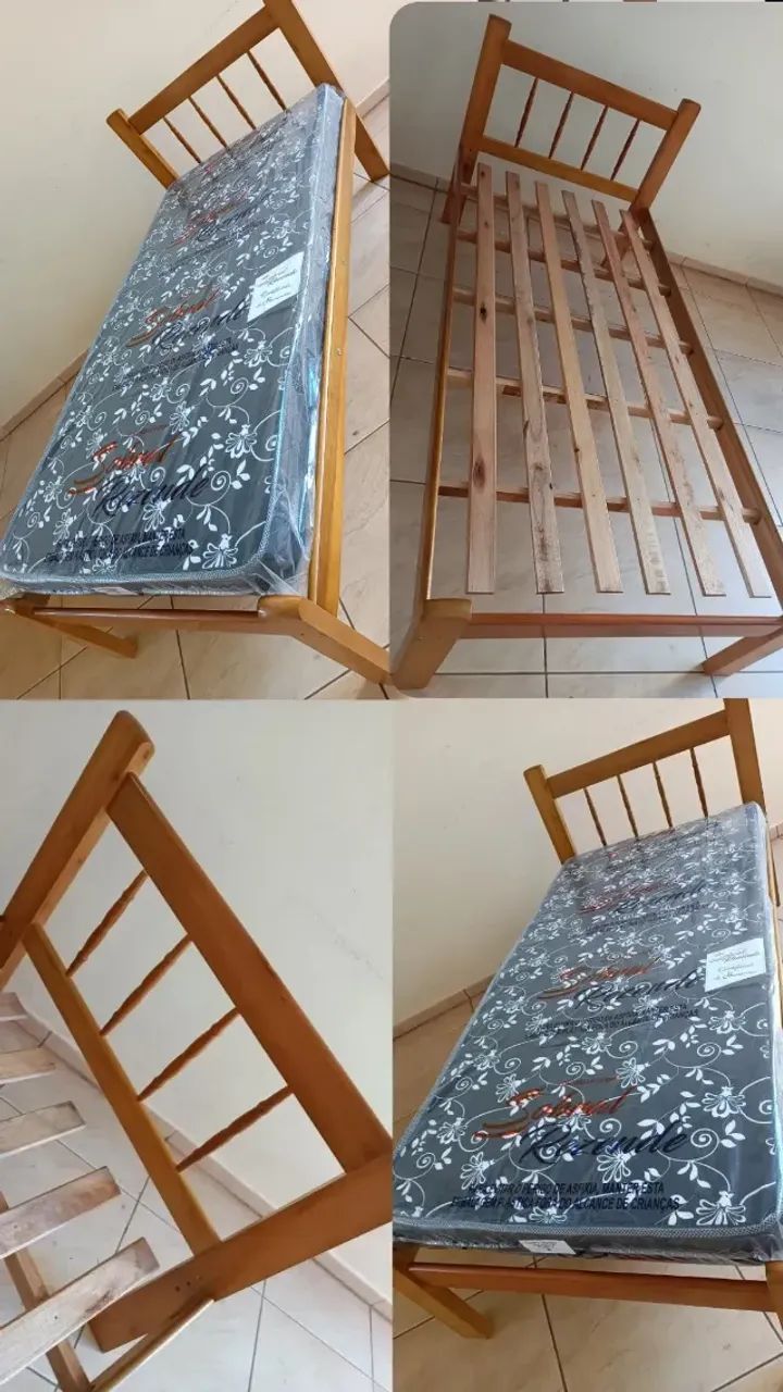 Cama de Solteiro de Madeira Rubin Nova, Entrego - Foto 4