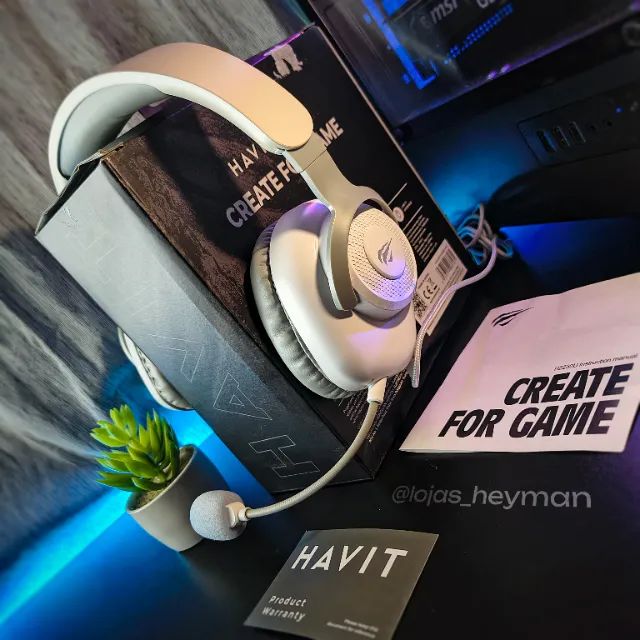 Headset Gamer Havit H2230U Branco USB Som 7.1 Virtual Microfone