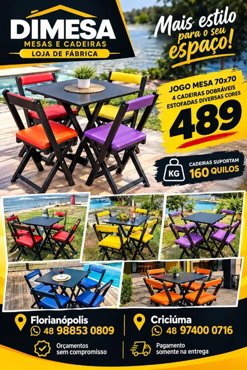 MESA 70x70 + 4 CADEIRAS DOBRÁVEIS ESTOFADAS ? R$489 - Foto 2