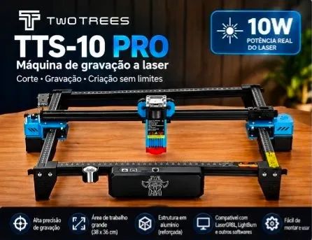 TwoTrees TTS-10 PRO 10W Com Eixo Rotativo - Máquina de Gravação a