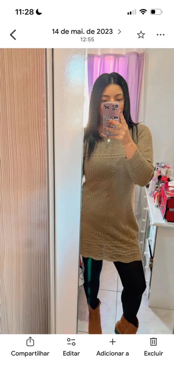 Vestido crochê nude com forro