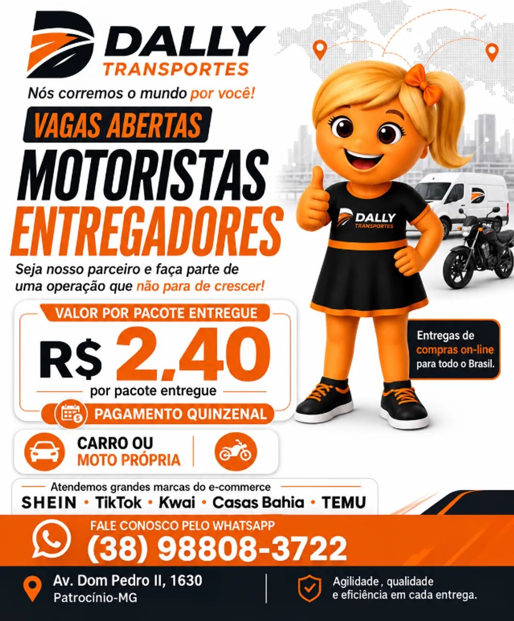 A Dally Transportes está contratando parceiros para entregas de e-commerce.