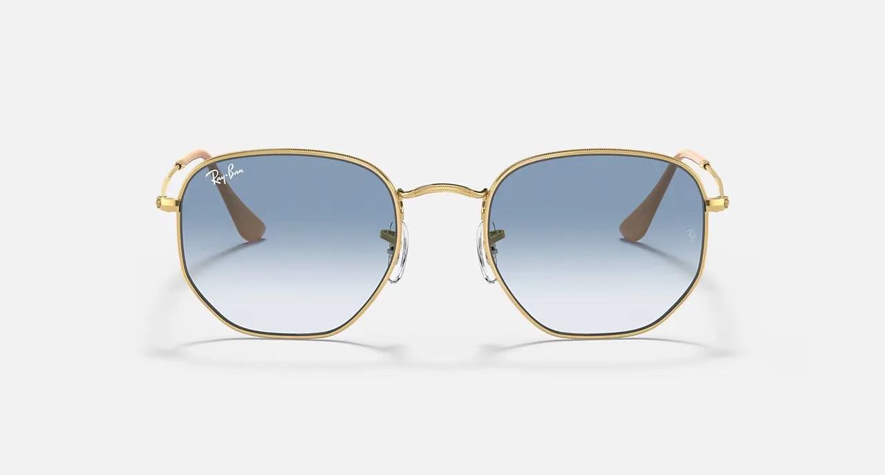 Óculos Ray-Ban Hexagonal Dourado Azul Degradê 54 Original Novo - Foto 4