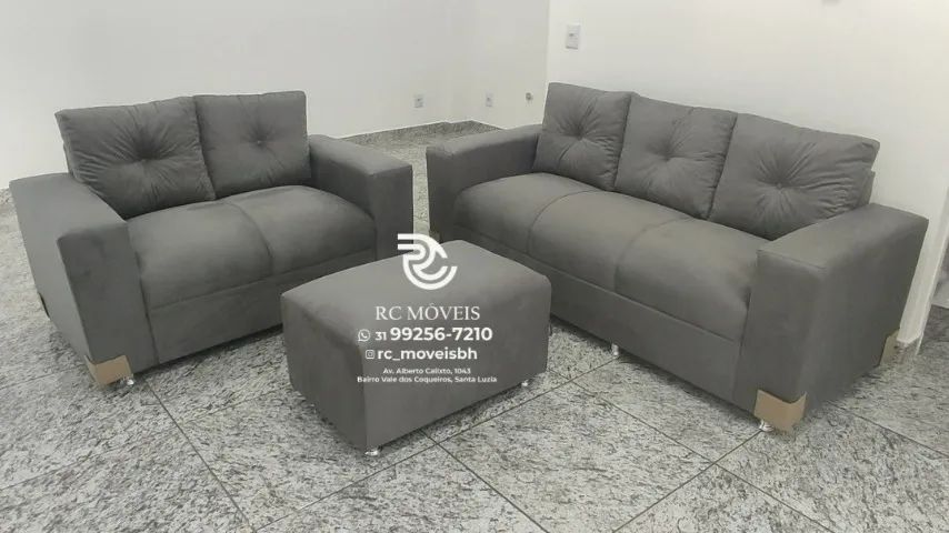 Sofá 2 e 3 assentos com Puff Material suede D33 Confortável Direto da Fábrica - Foto 5