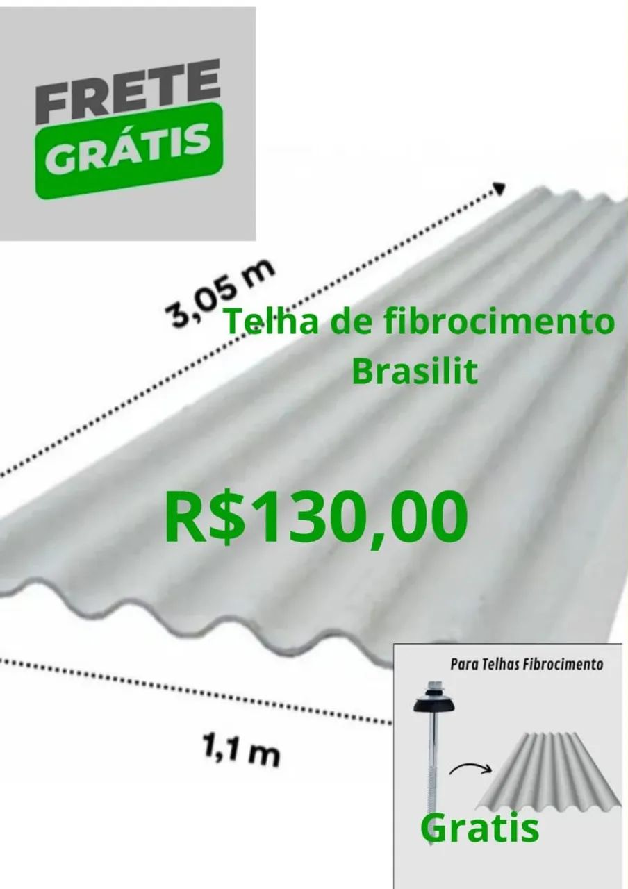 Telhas de Fibrocimento Brasilit 305x1.10 6mm 