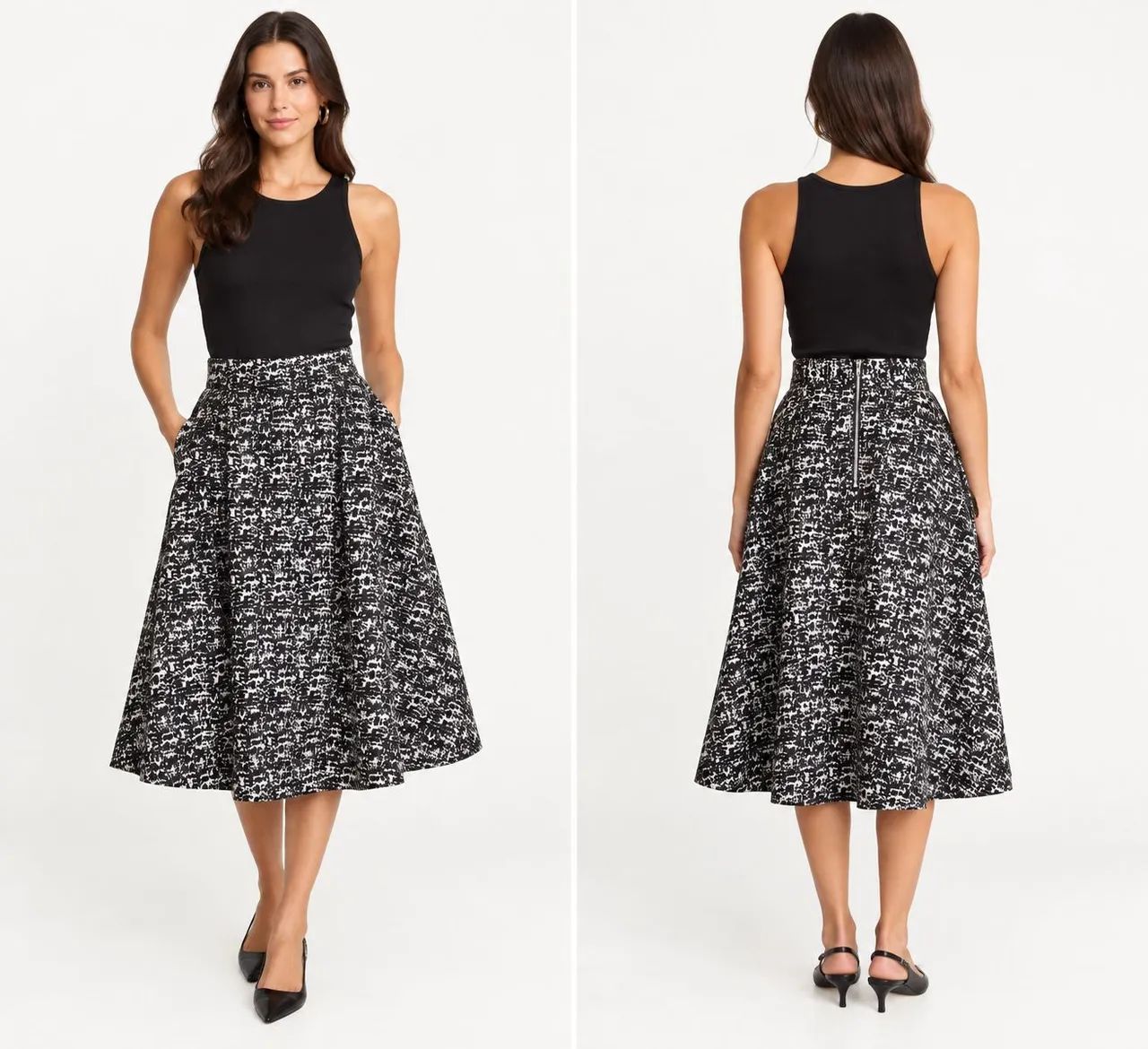Saia h&m estampada preta e branca 38 - Foto 5
