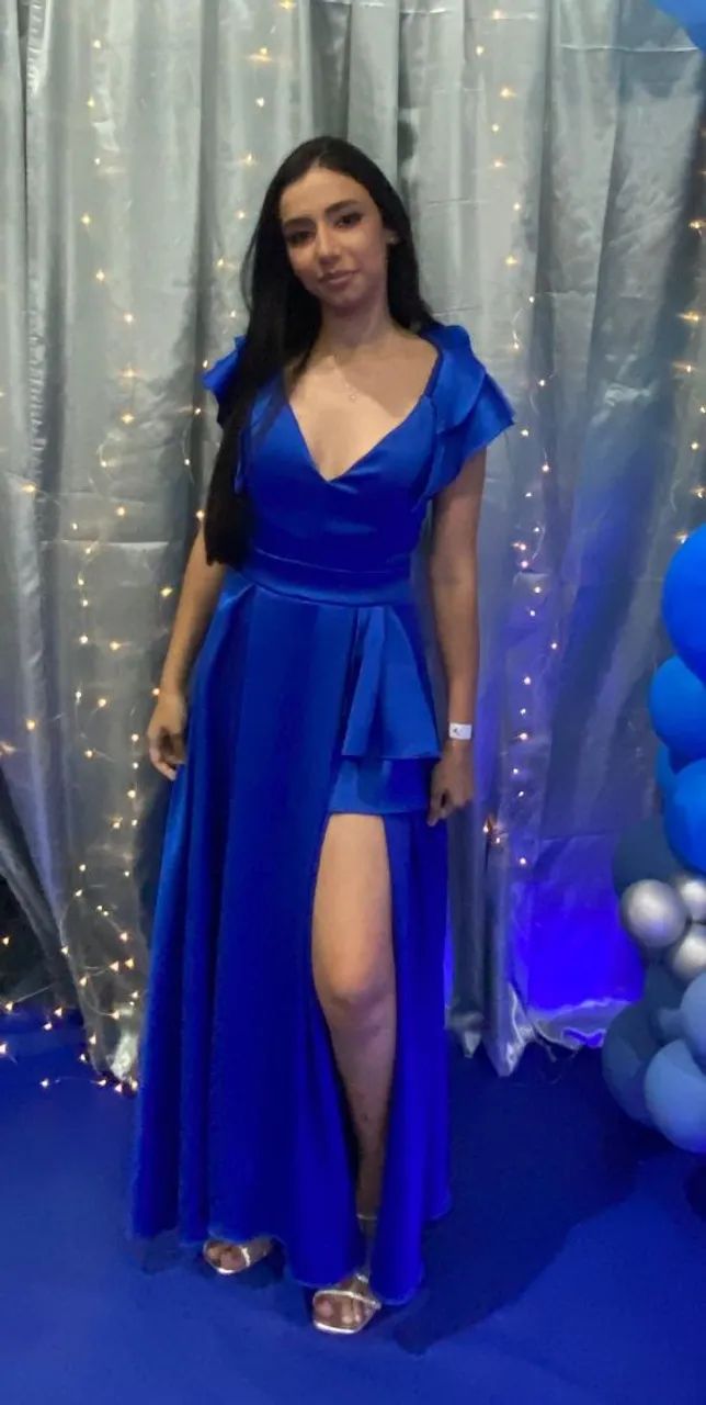 Vestido de festa (Azul Royal) usado apenas 1 vez (Tam P mas veste um M ...