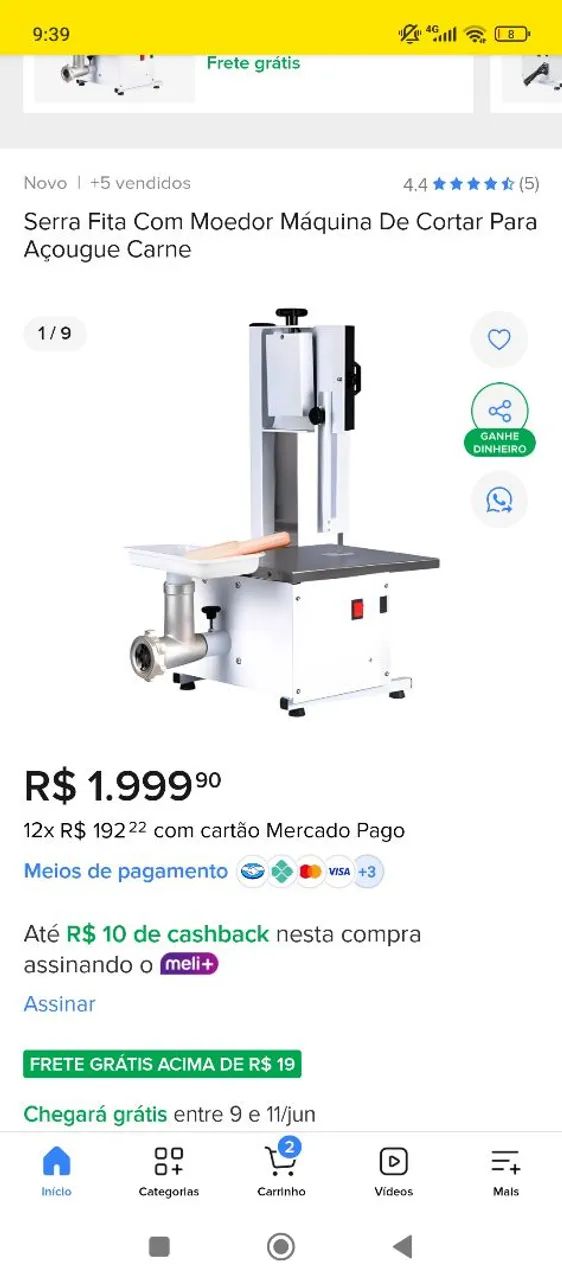 Máquina de cortar e moer carnes 