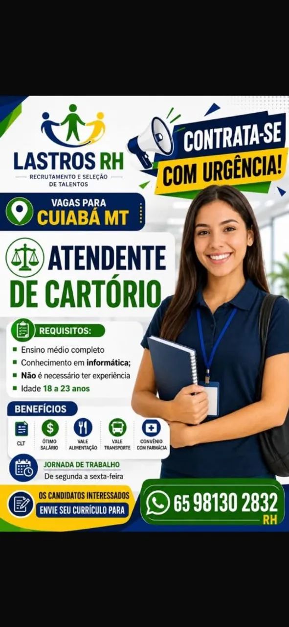 Vagas Para contratação imediat Cuiabá MT 