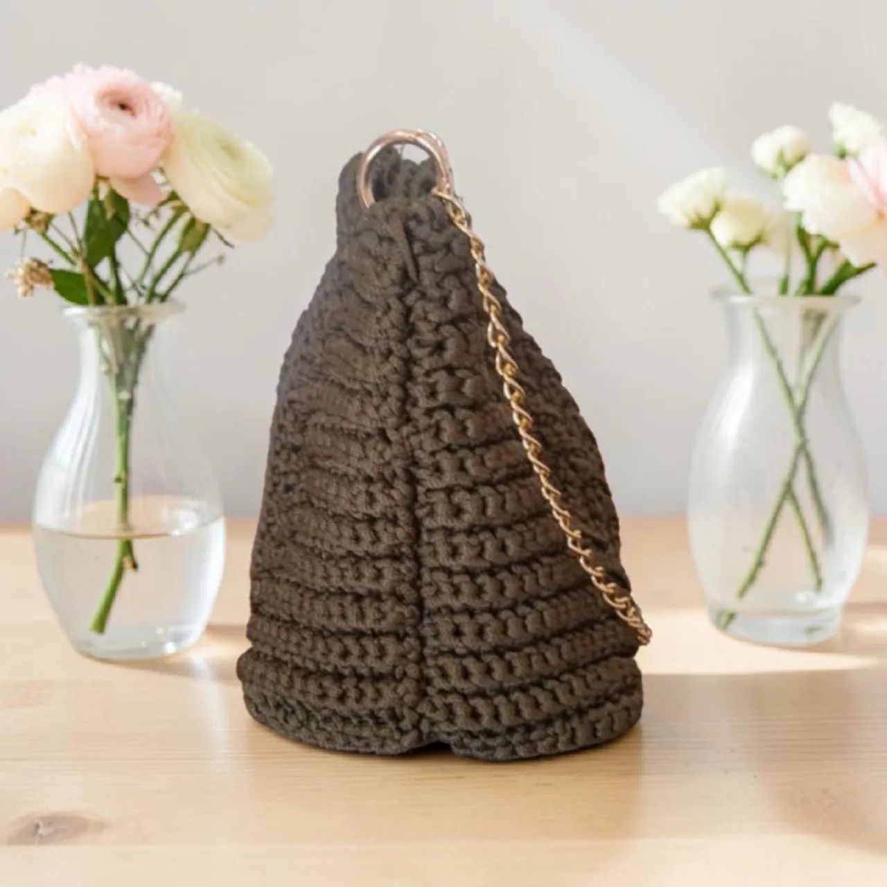 bolsa de luxo crochê verde oliva com alça de corrente - Foto 4