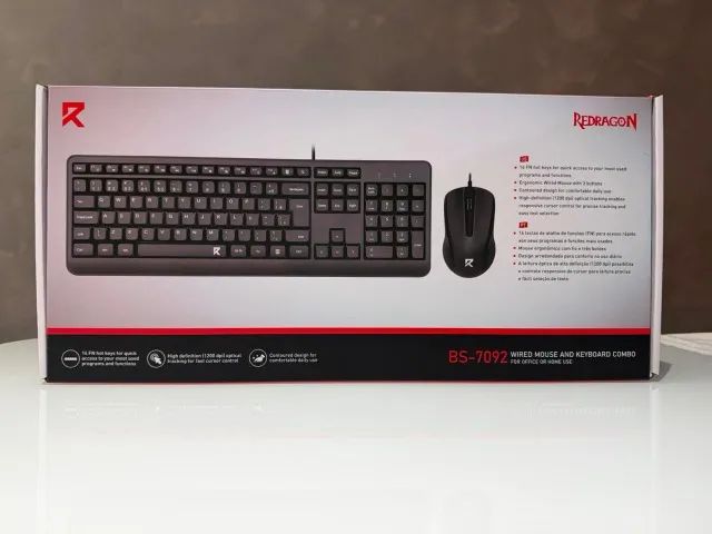 Kit Teclado e Mouse Redragon BS-7092 USB Multimídia 1200DPI Preto