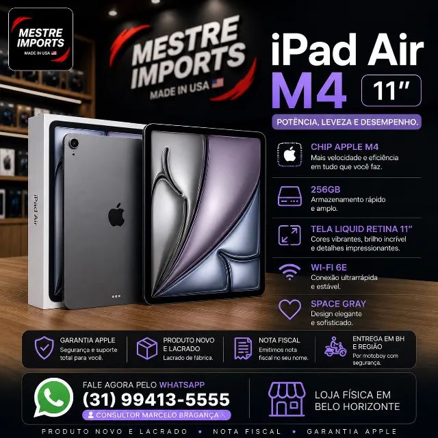 iPad Air M4 11 Polegadas 256GB Space Gray Novo Lacrado