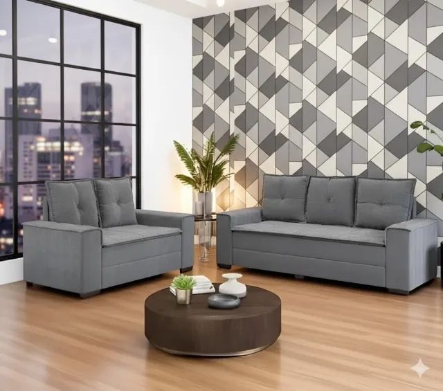 Sofá 2 e 3 lugares Barcelona Cinza (PRODUTO EM OFERTA)*
