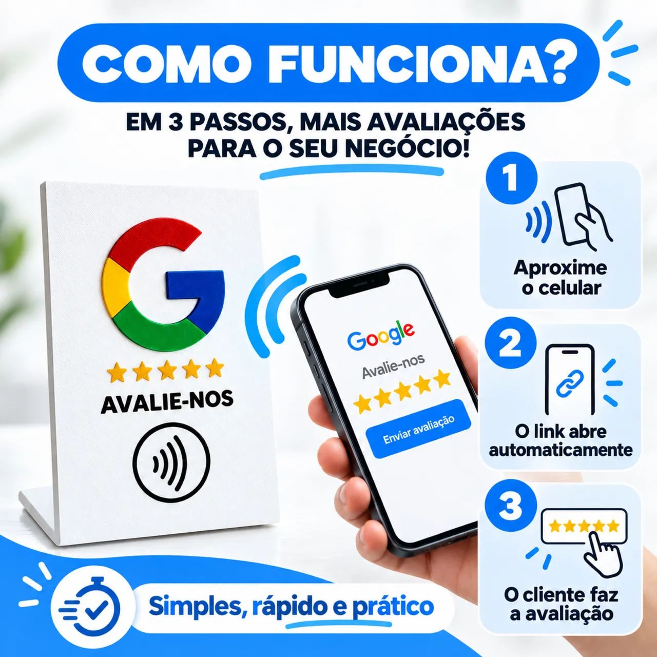 Placa NFC Avaliação Google Para Empresas Cliente Avaliar Com 1 Toque - Foto 2