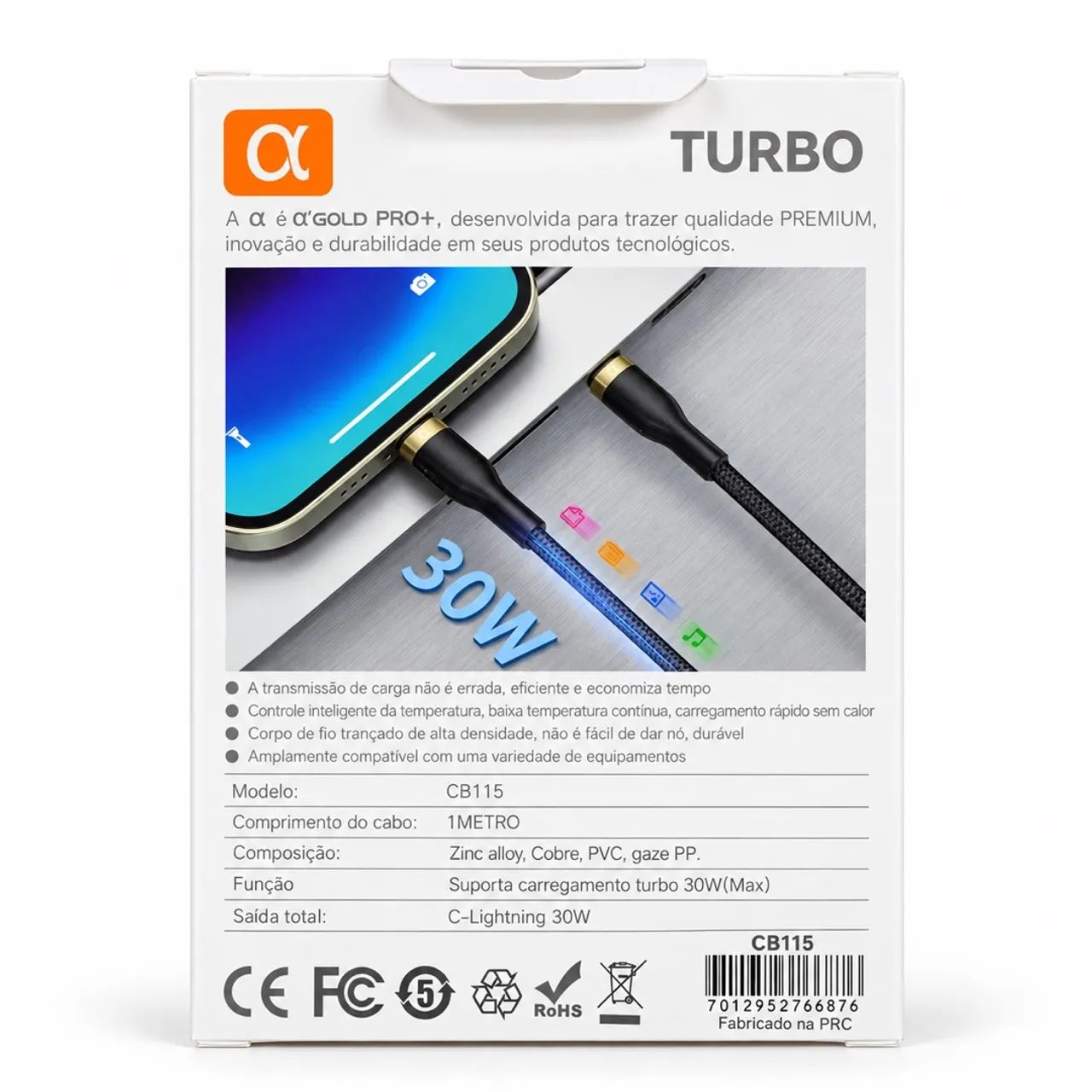 Cabo Turbo 30W Tipo-C para Lightning aGold Pro CB115 - - Foto 3