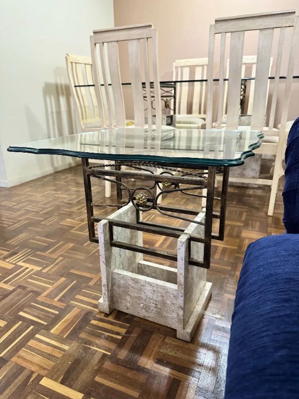 Conjunto 3 Mesas para Sala (Centro e Laterais) - Vidro, Metal e Pedra - Foto 2