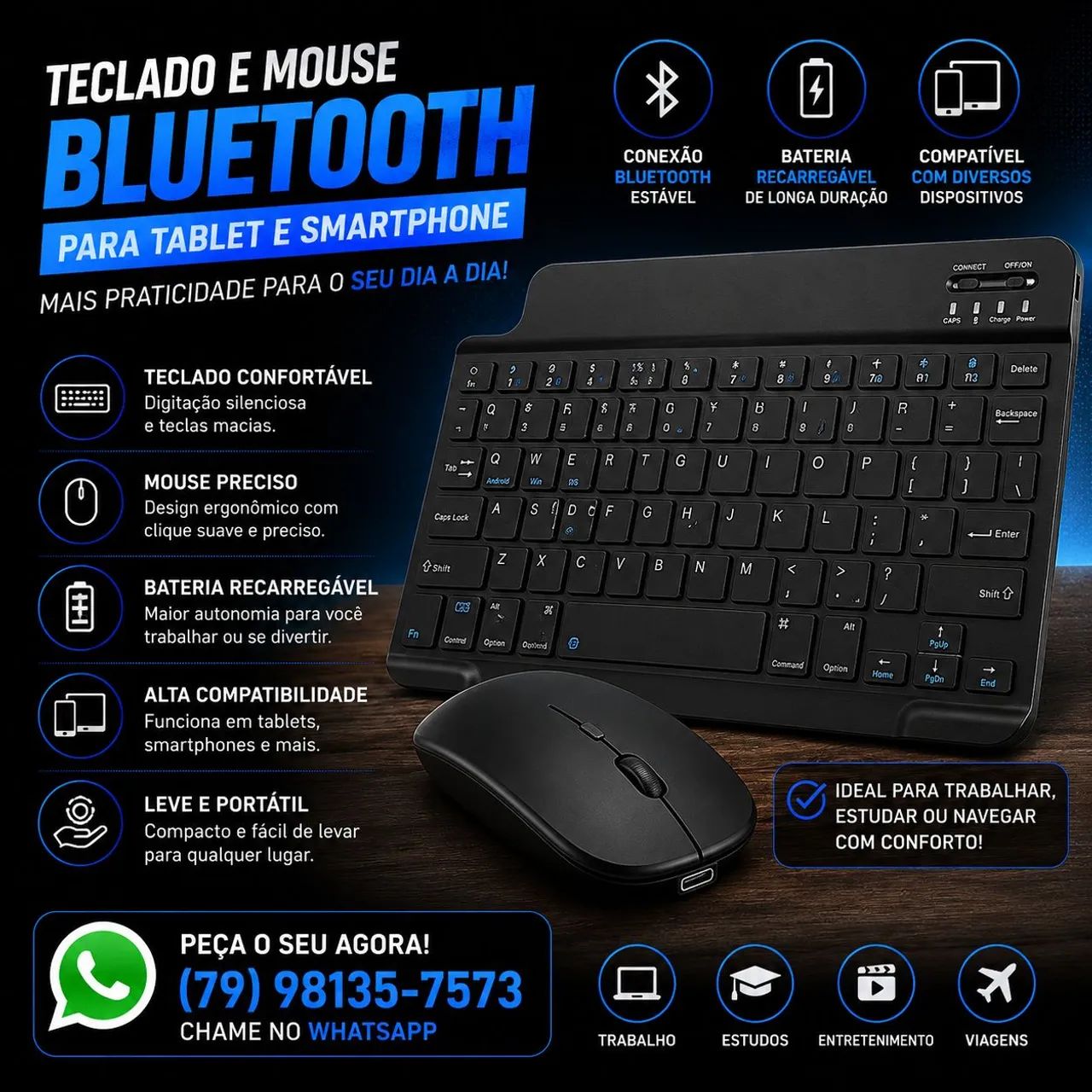 Teclado e mouse bluetooth 