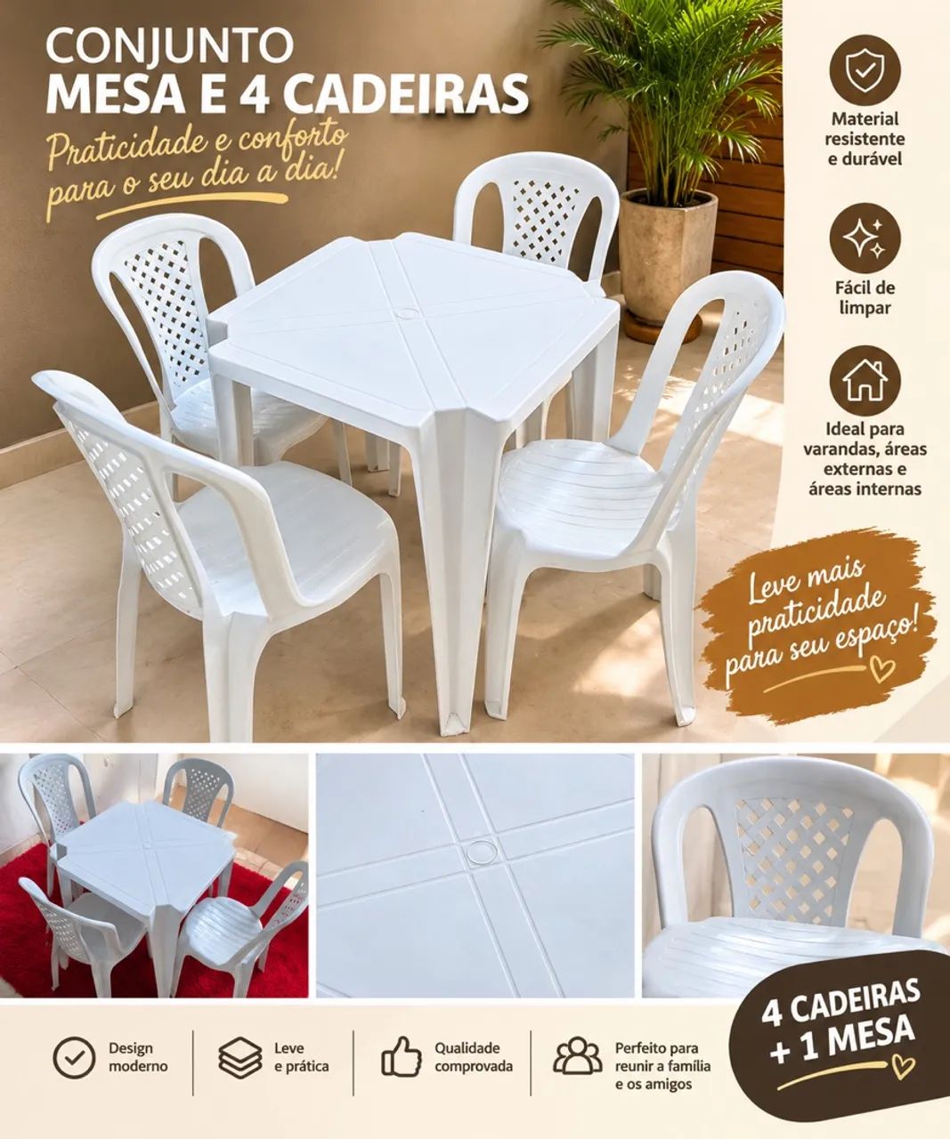 Mesa com 4 cadeiras de plástico 