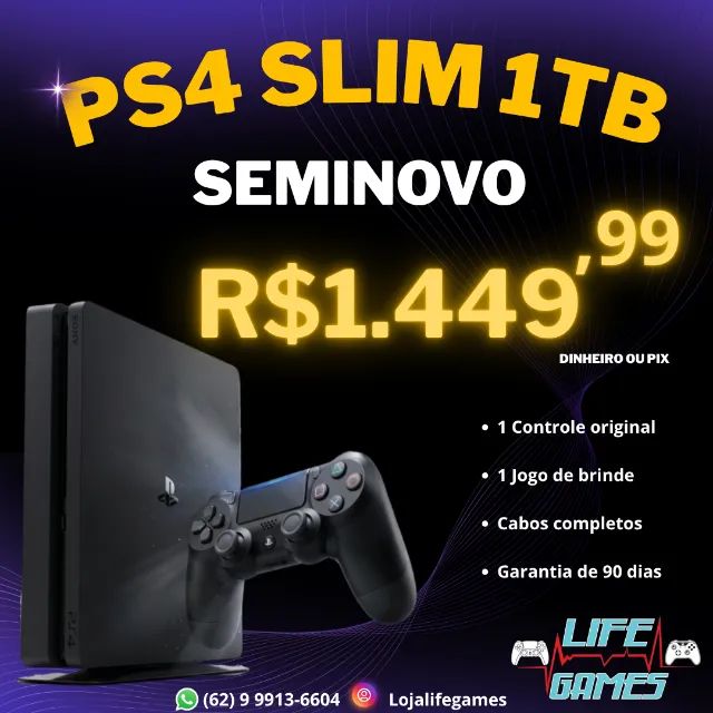 Playstation 4 Slim 1TB seminovo c/ garantia, loja física 