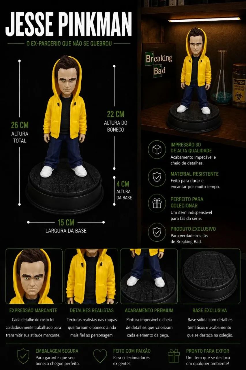 Jesse Pinkman Breaking Bad Boneco Colecionável 3d De 26 Cm - Foto 4