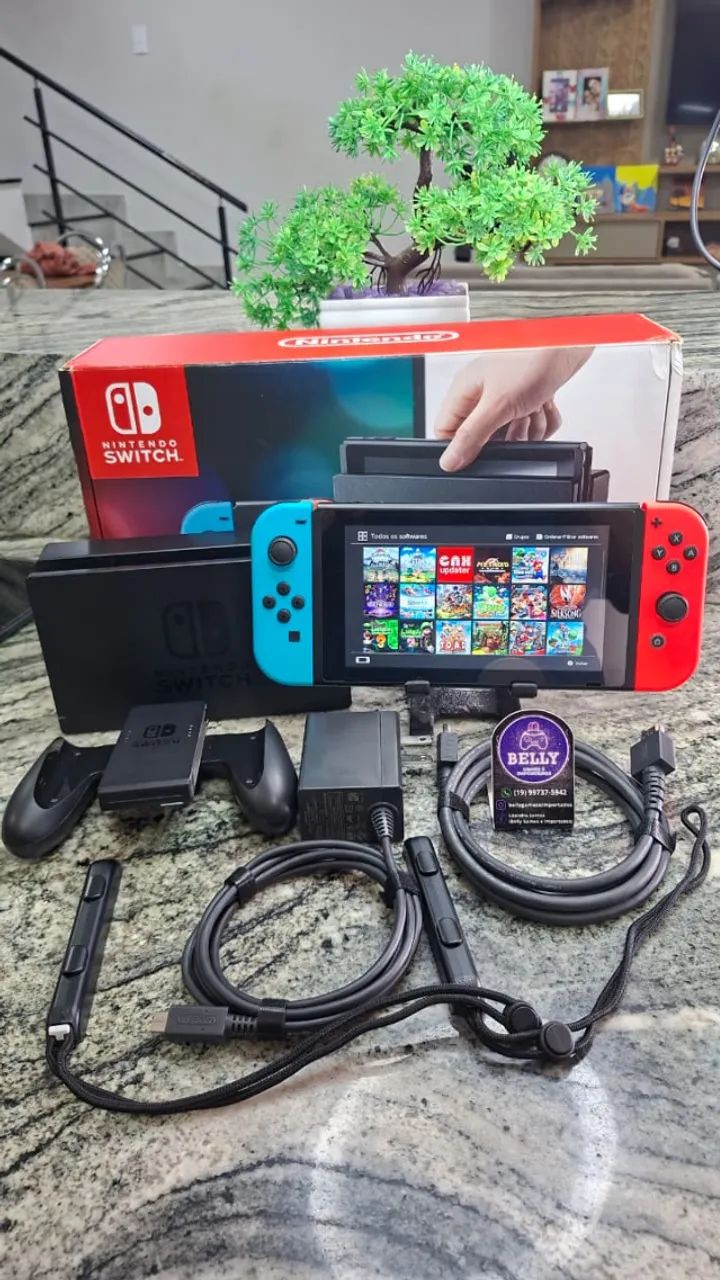 NINTENDO SWITCH DESBLOQUEADO NA CAIXA COM 18 JOGOS