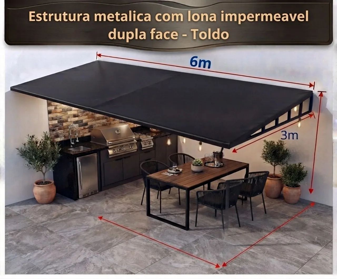 Toldo 4x3m em aço e lona  - Foto 2