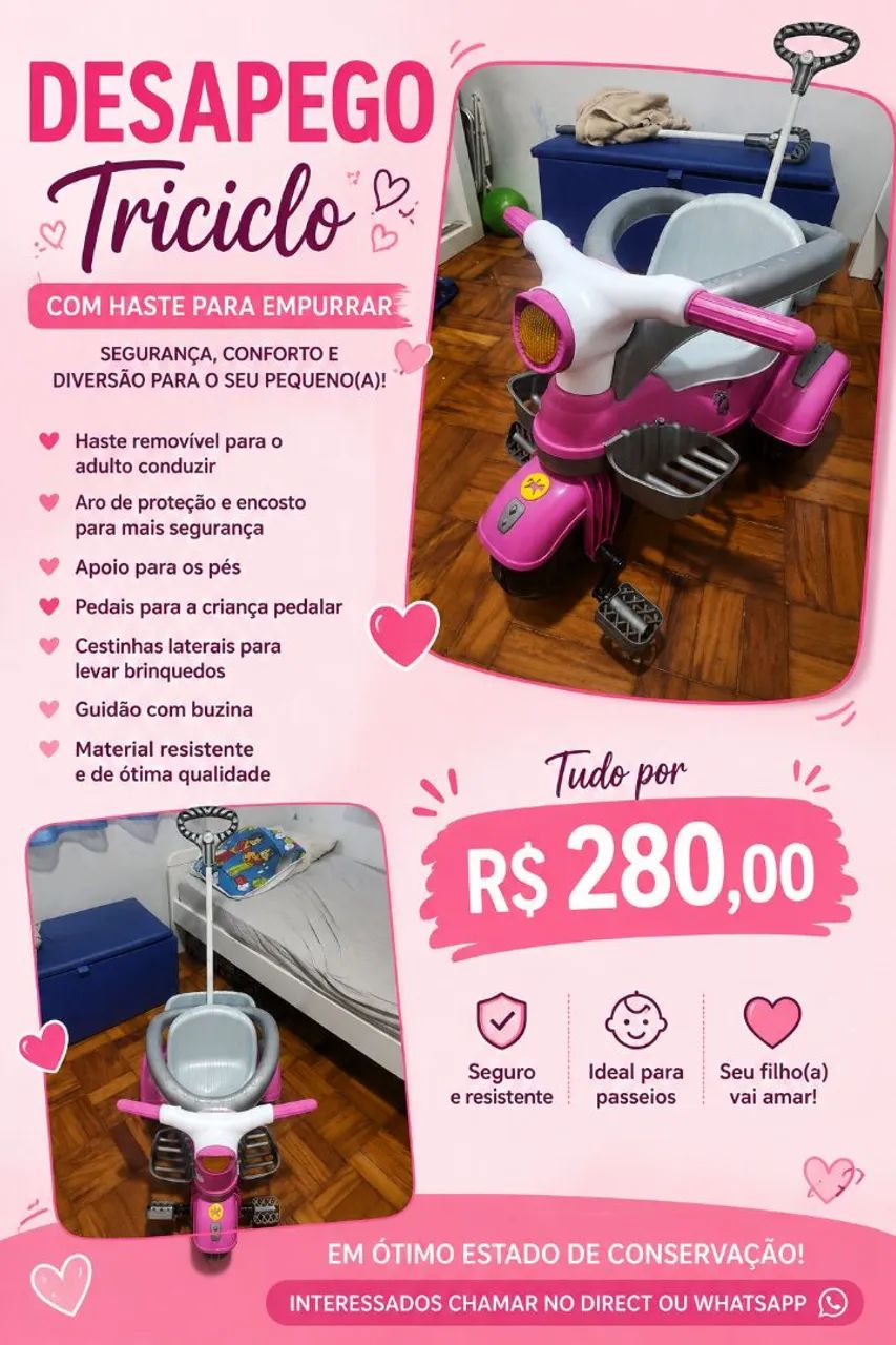 Triciclo infantil rosa