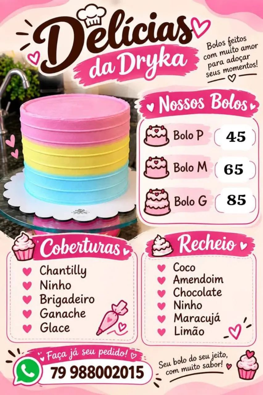 Bolos e doces por encomenda 