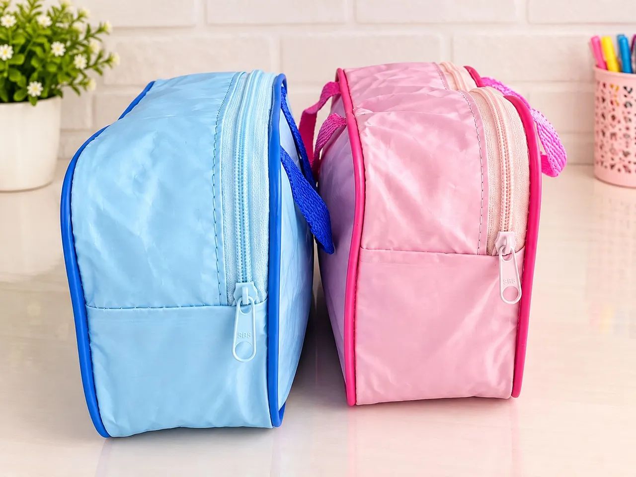 Kit necesser  rosa/azul  para maquiagem  - Foto 2