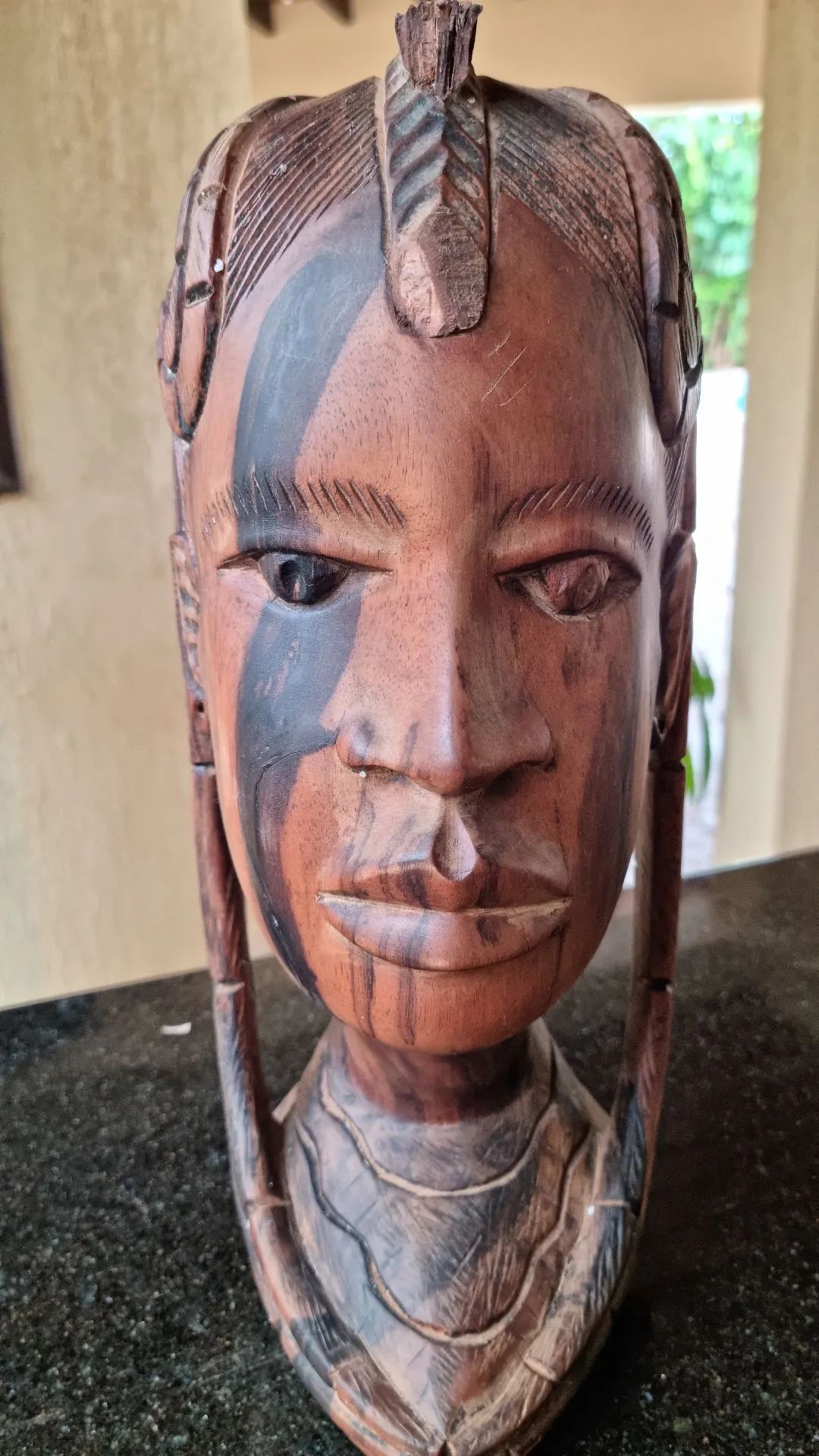 Escultura de Madeira Africana, antiga, Nigeria- Máscara Ritual