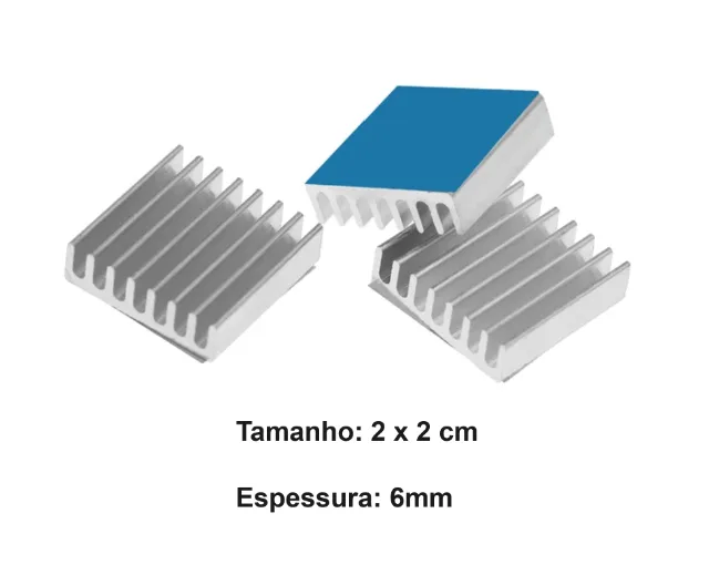 Dissipador de alumínio 2x2cm p/ chip, dissipar calor 1 und