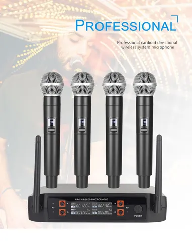 Kit Com 4 Microfones Profissionais Sem Fio