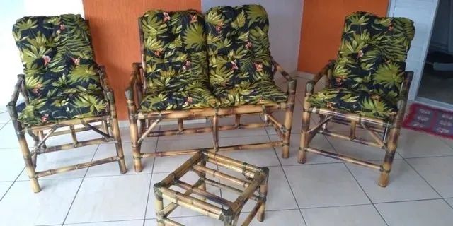 Jogo de Poltronas de Bambu com Almofadas Estampadas! Produto Novo direto Da Fábrica - Foto 4