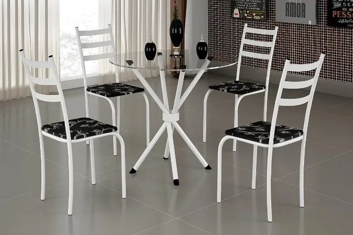 Conjunto Mesa Maraba Tampo de Vidro Redondo - DIVERSOS MODELOS
