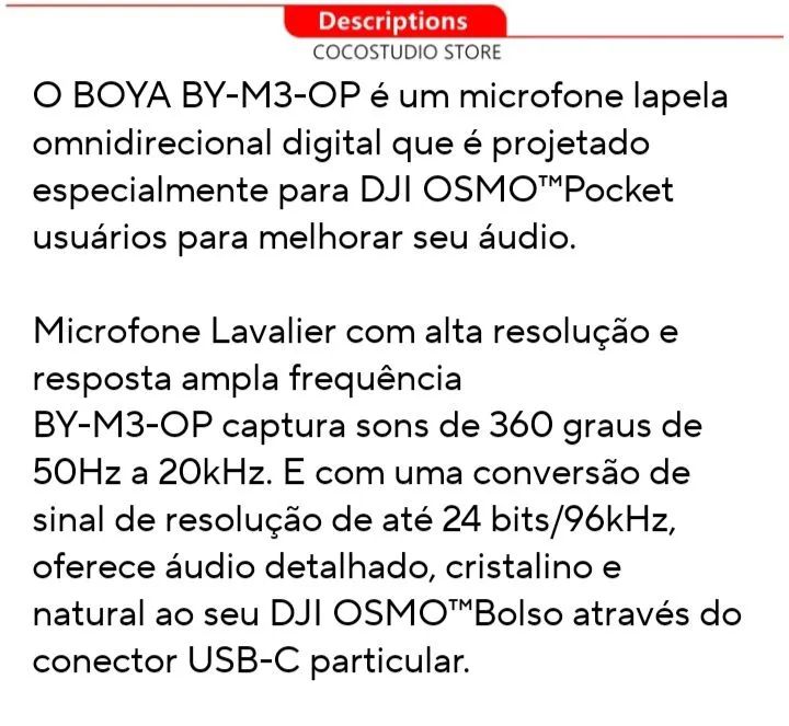 Microfone de Lapela Boya BY-M3 para DJI Osmo Pocket - Foto 2