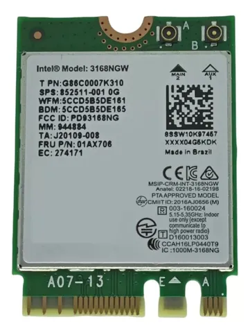 Placa Rede Sem Fio Wireless Notebook M2 Intel 3168ngw 2.4/5ghz (Entrega Grátis-Produto OEM